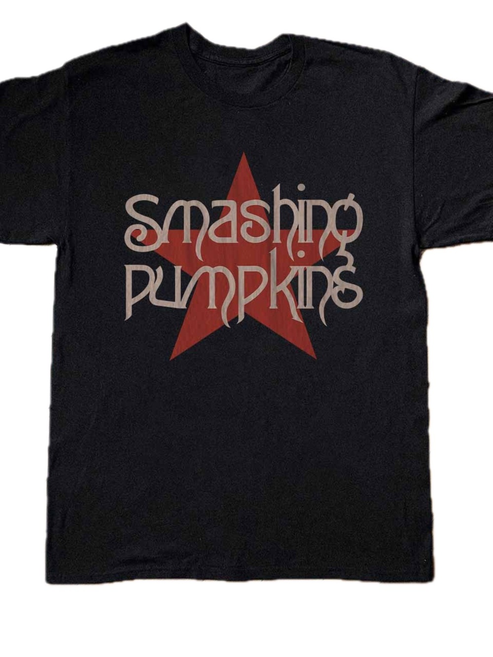 Gildan smashing pumpkins Black Tee with Red Star and Beige Band Logo